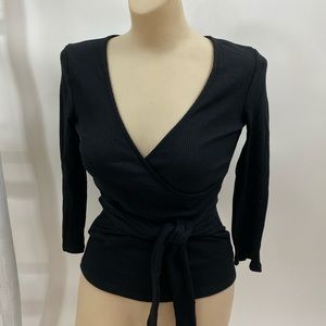 Express Faux Wrap Ribbed V-neck T-shirt